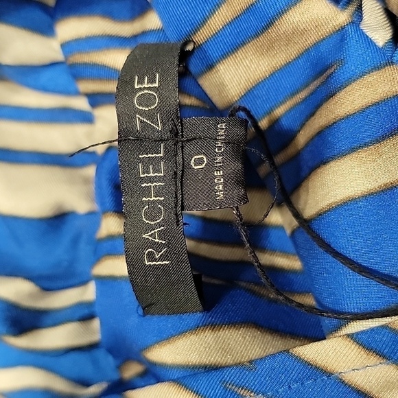 Rachel Zoe, Size 0 Cobalt Blue and Camel Abstract Striped Halter Dress 100% Silk - Picture 14 of 16